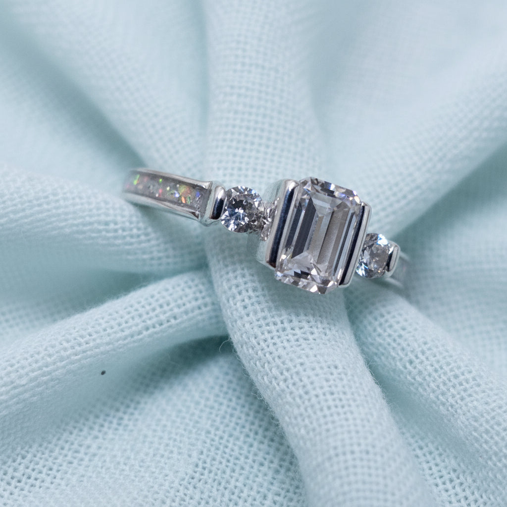 Princess Lola' Sterling Silver Emerald Cut Memorial Ring.
