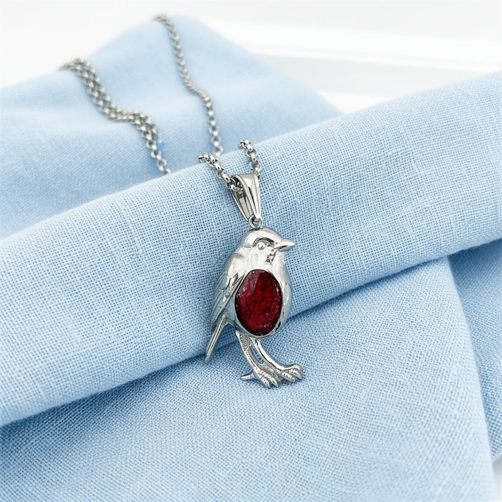 Robin Heart' Memorial Pendant Stainless Steel