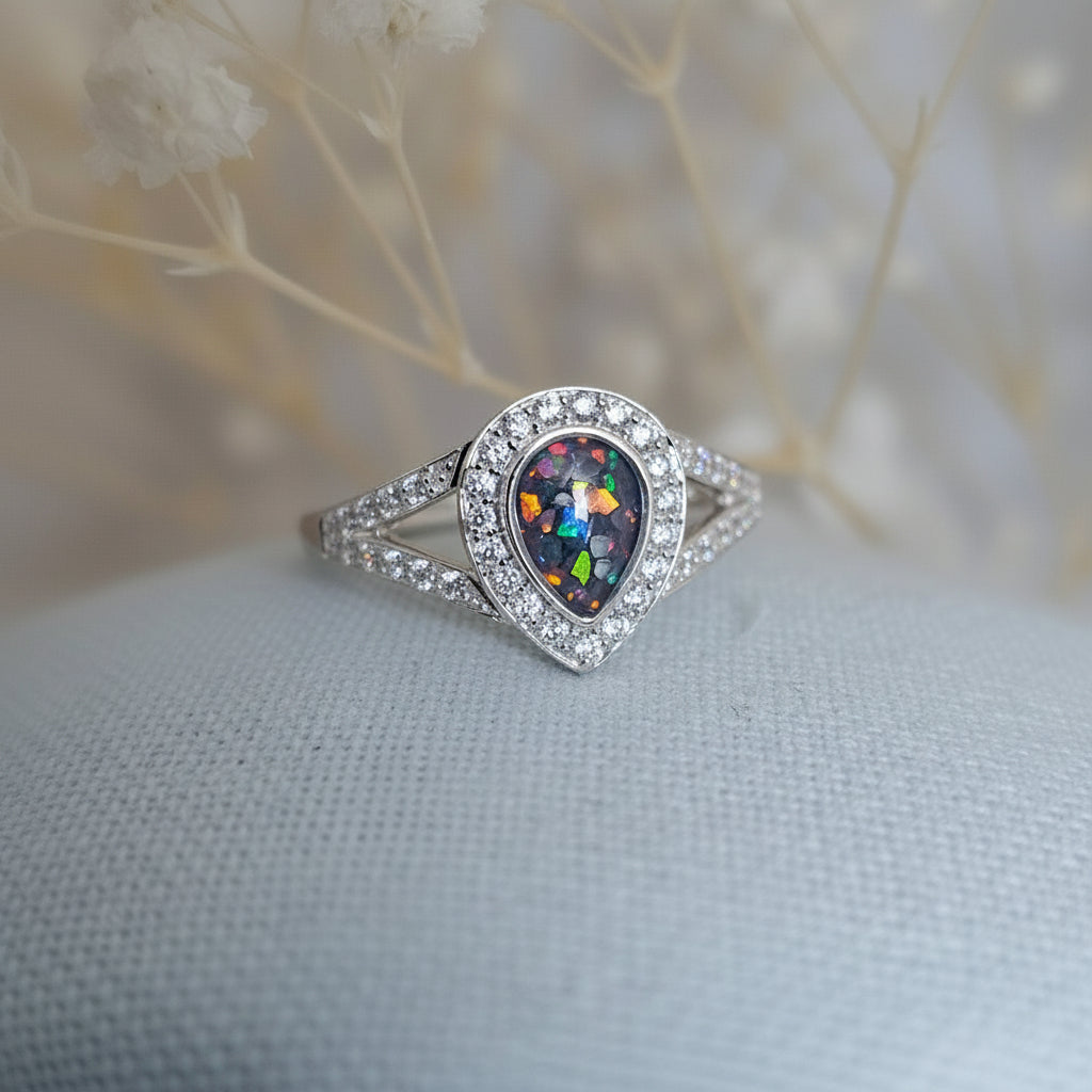 Selene' Teardrop Sterling Silver Memorial Diamanté Ring