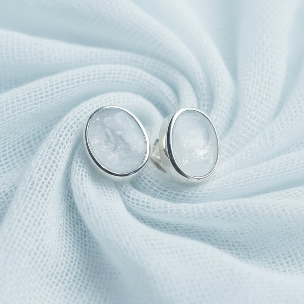 Serene Oval 925 Sterling Silver Memorial Ashes Earrings