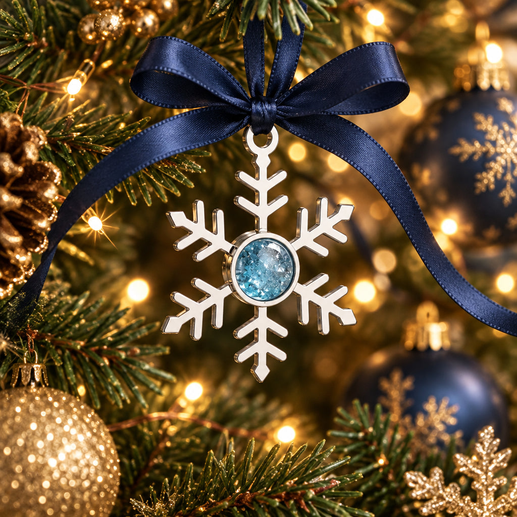 Snowfall personalised Christmas memorial snowflake with ashes keepsake resin centre