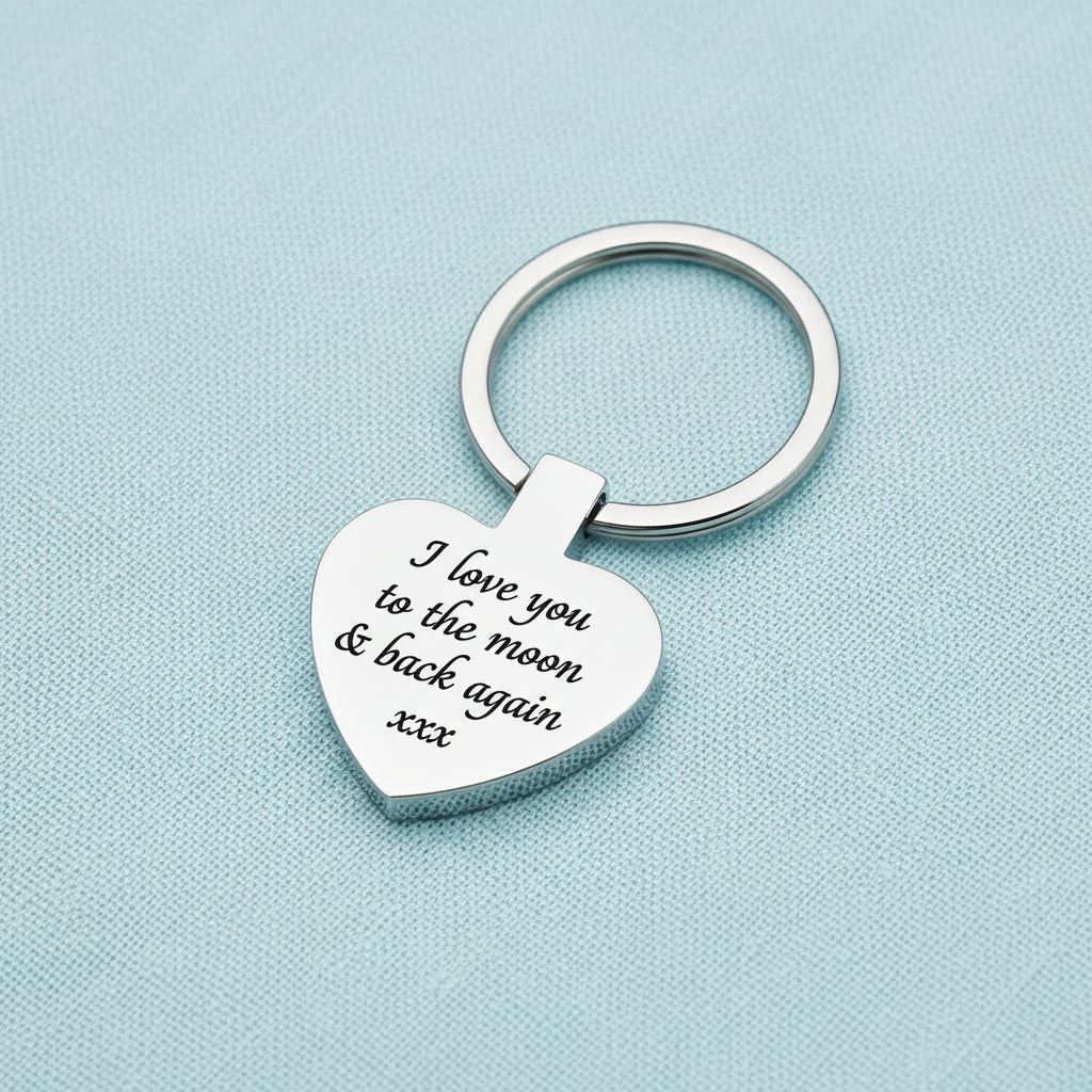 Stainless Steel Personalised Engraved Heart Keepsake Keyring.