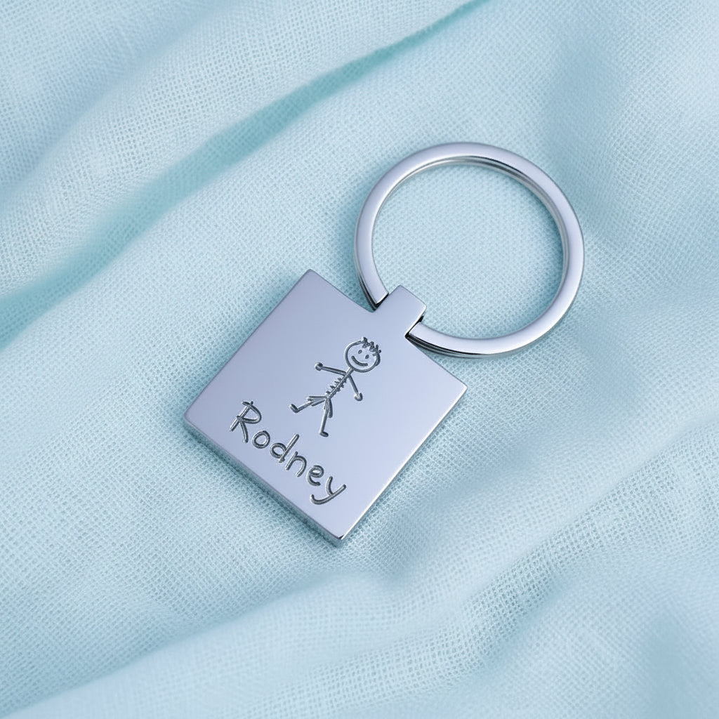 Stainless Steel Personalised Engraved Square Keepsake Keyring.