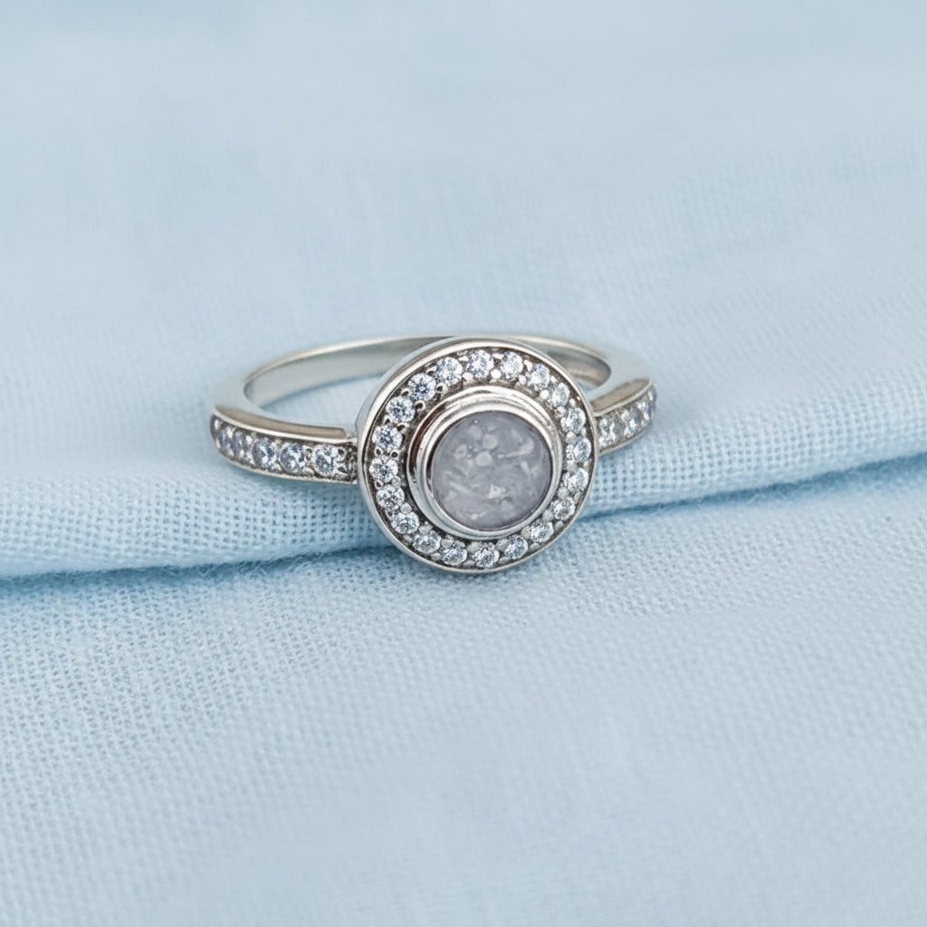 The Aurelia 925 Sterling Silver Crystal Halo Memorial Ring