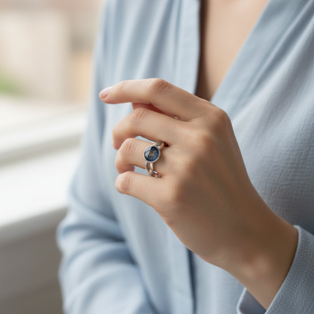 The 'Aurelle Infinity' Stainless Steel Memorial Ring.