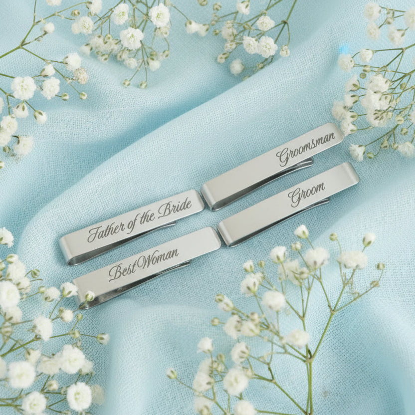 Tie Slides Stainless Steel Personalised to any text Wedding