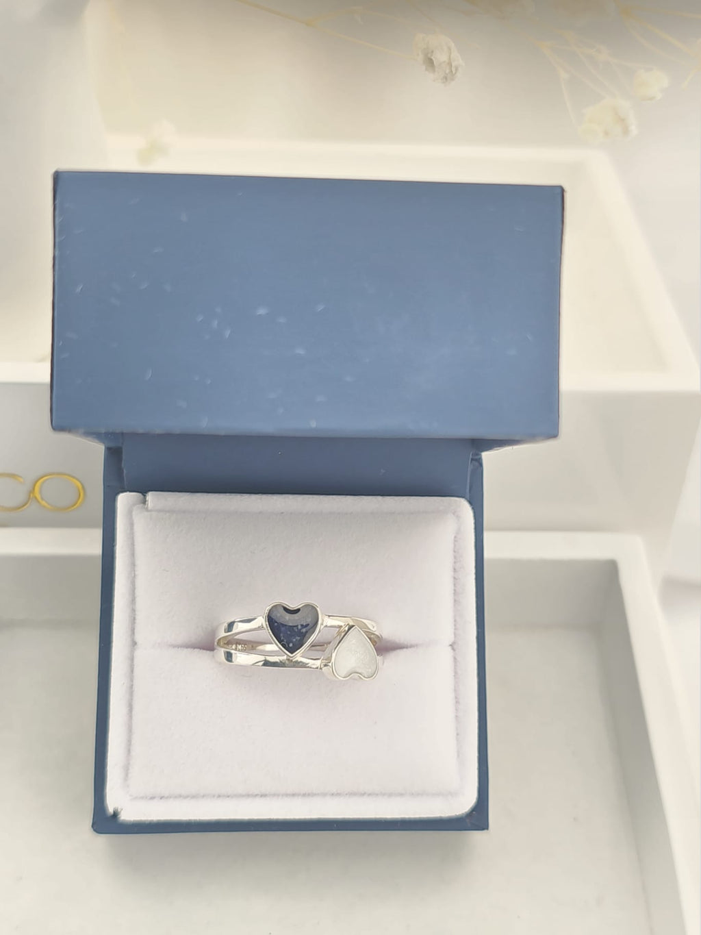Sterling Silver Double Heart Memorial Ring