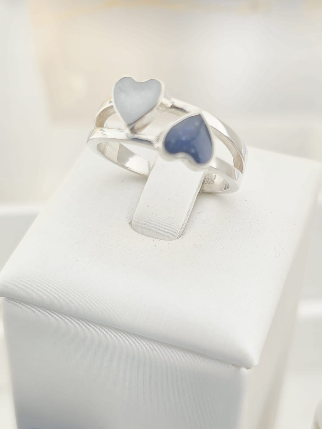 Sterling Silver Double Heart Memorial Ring