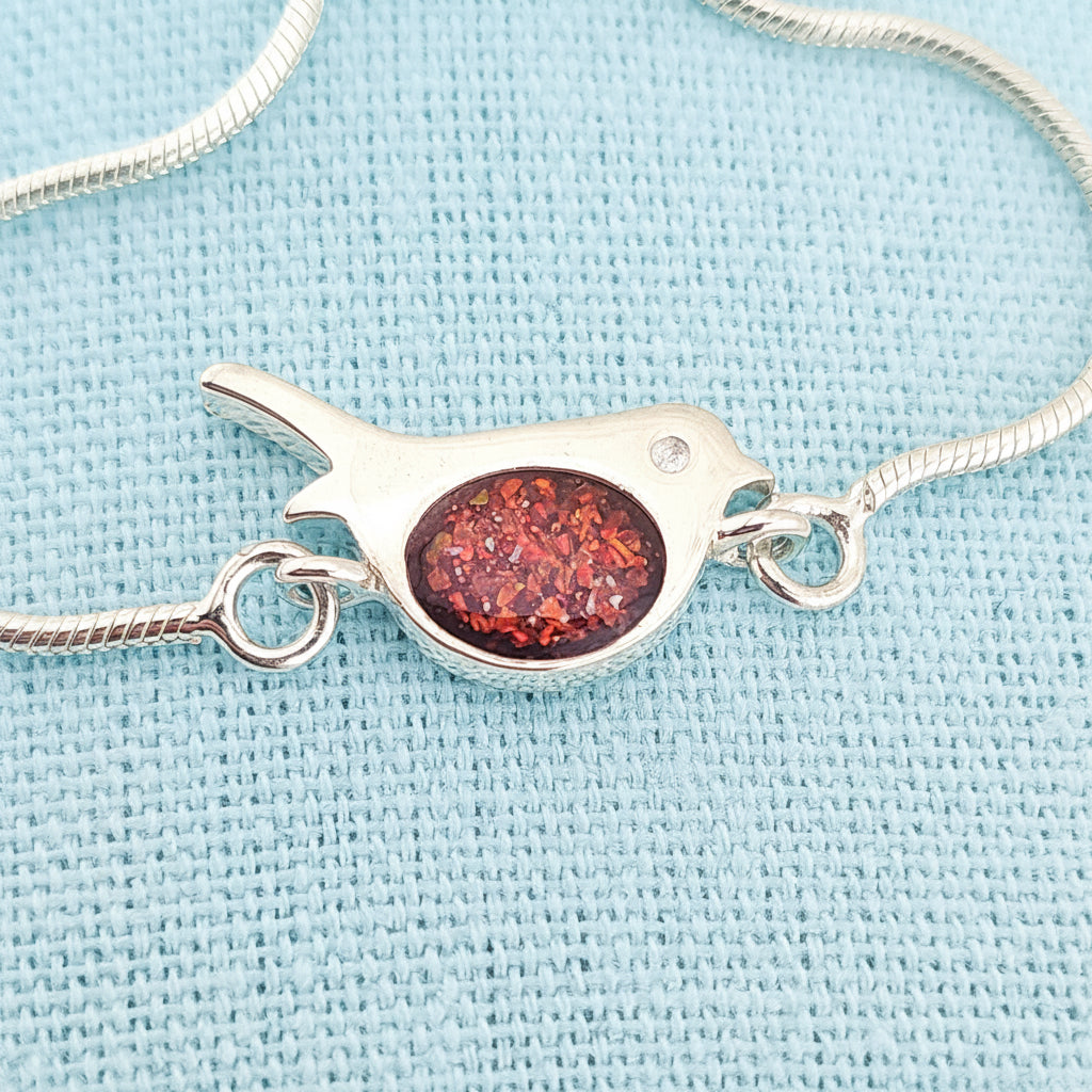 When Robins Appear' Adjustable Memorial sterling Silver Bracelet.