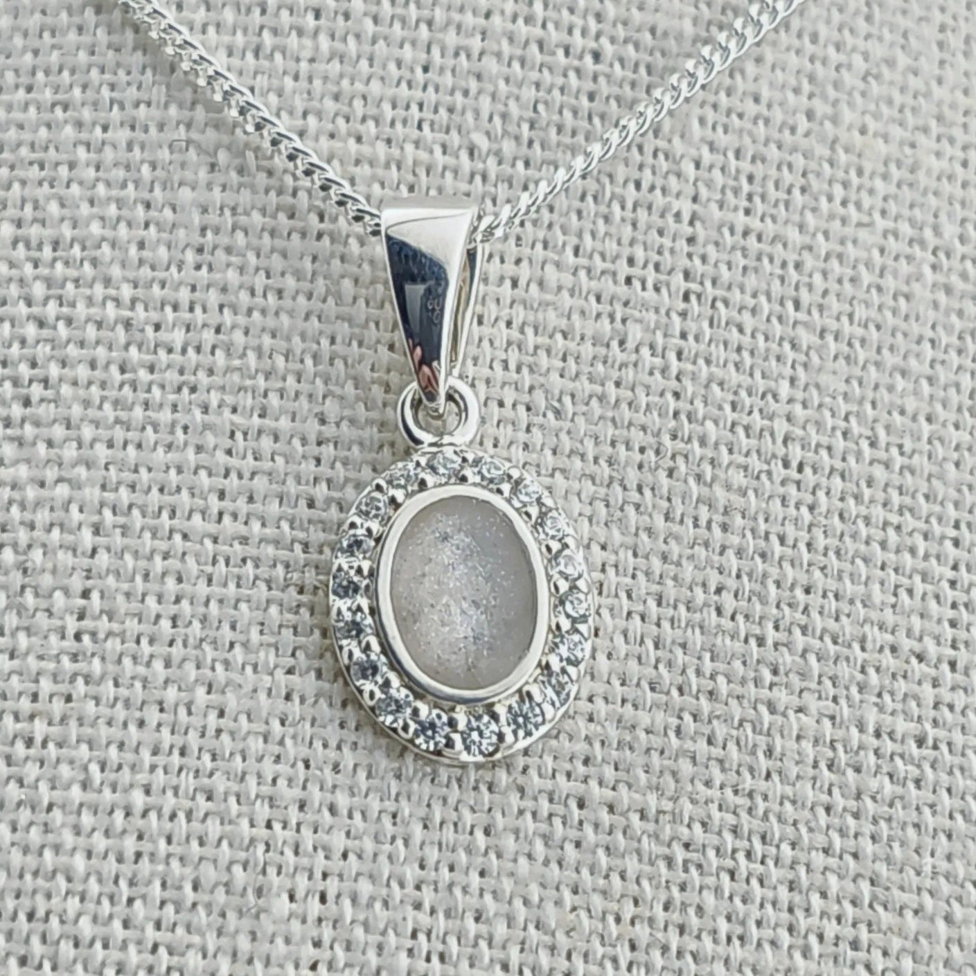 Lunara Oval Sterling Silver Memorial Pendant.